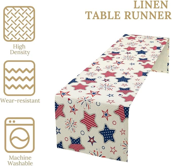 4th of July Table Runner, American Patriotic Independence Day Red Blue White - Image 4
