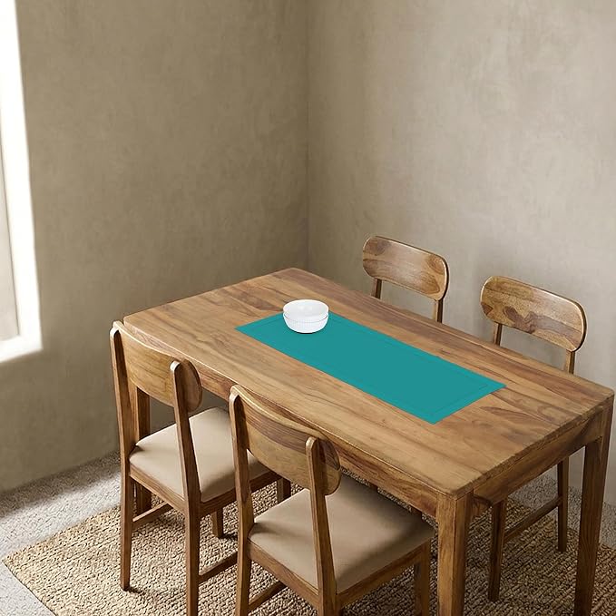 Solino Home 100% Pure Linen Table Runner Teal, Classic Hemstitch 14 x 36 in | - Image 2