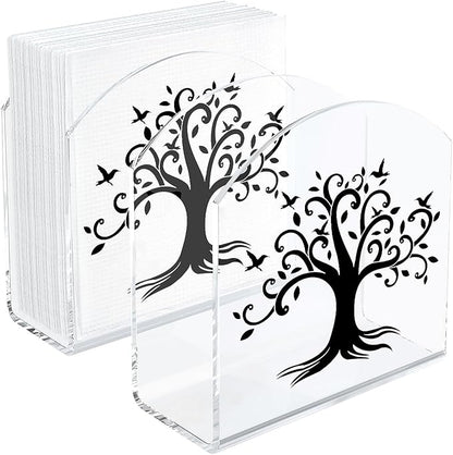 Tree of Life Decor Napkin Holder for Table, 2 Pack 5"x5" Spring Paper Holder for Kitchen, Party, Dining Restaurant, Bar Summer Rustic Cocktail Paper Napkin Dispenser for Table Decoration Gift