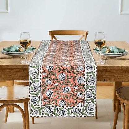 Dark Salmon Hand Block Print 100% Cotton Table Runner 16x90 Inch | Perfect by Ridhi