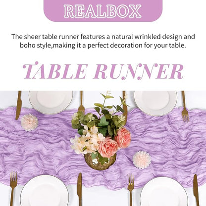 3 Pack Lavender Cheesecloth Table Runner 17x108 Inch Semi Sheer Boho Gauze - Image 4