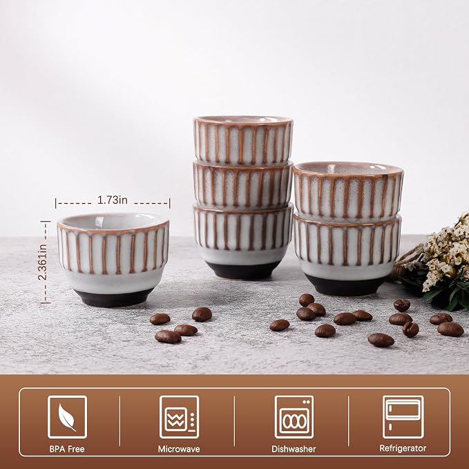 Ceramic Espresso Cup set of 6, One Shot Coffee Cups, Tiny Cofffee Mugs Demitasse - Image 4