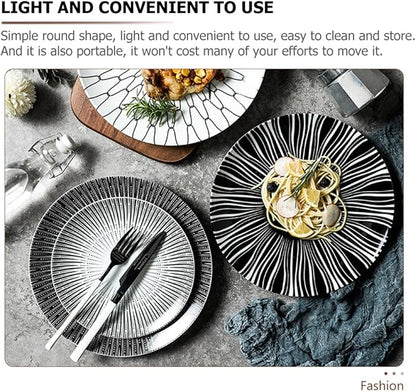 PRETYZOOM Nordic Style 10-inch Ceramic Dinner Plate with Black Striped Pattern, Western Pasta and Dessert Plate for Restaurant and Home Serving