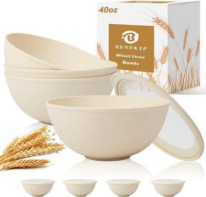 40 OZ Salad Container for Lunch, Unbreakable Wheat Straw Bowls by BUSOKIP