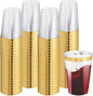 I00000 100 Pack 12 oz Gold Plastic Cups, Gold Rimmed Disposable Cups, Disposable Wine Glasses Cocktail Glasses Premium Cup with Golden Rim, 12 Ounce Plastic Tumblers for Party & Wedding