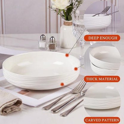 Pasta Bowls Set of 4, 33 OZ White Salad Bowls | 8 Inch Porcelain Wide and - Image 6