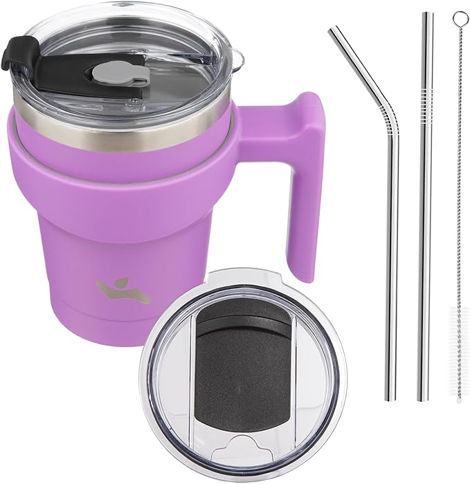 Konokyo 10 oz Tumbler with Handle and Straw, Insulated Travel Mug | Lavender; by Konokyo