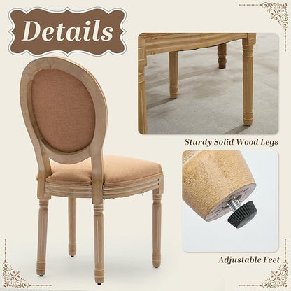 SoarFlash French Dining Chairs Set of 6, Vantage Dining Chair with Round Back, Wood Leg Farmhouse Country Dining Chair for Kitchen,Bedroom,Brown