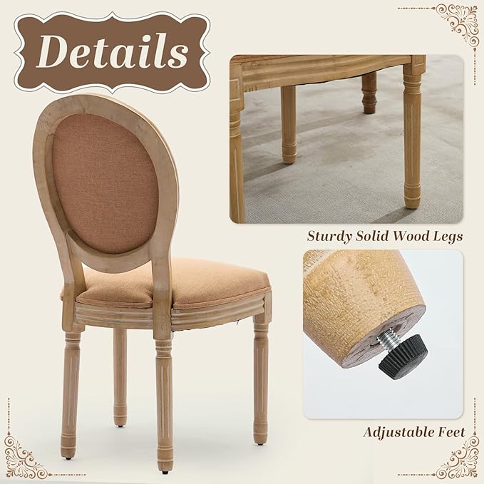 SoarFlash French Dining Chairs Set of 2, Vantage Dining Chair with Round Back, Wood Leg Farmhouse Country Dining Chair for Kitchen,Bedroom,Brown