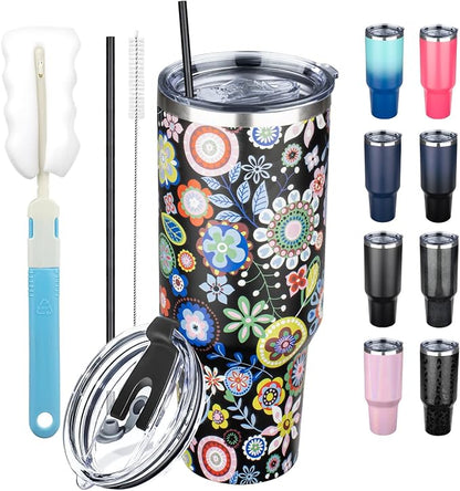 40 oz Tumbler with Lids and Straws, Stainless Steel Insulated Coffee Tumbler by GUDEMAO