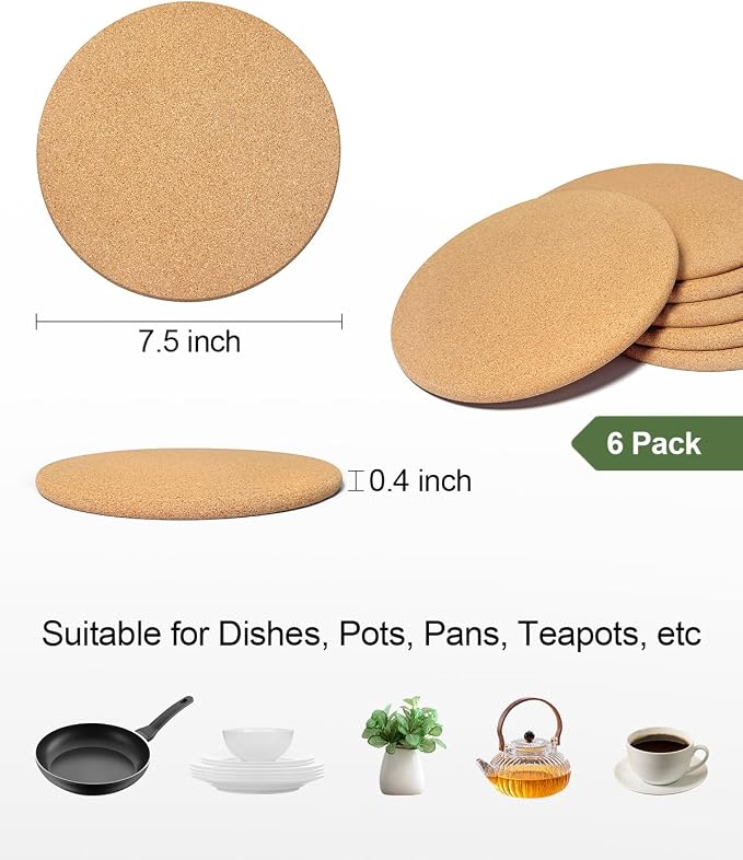 6 PCS Heat Resistant Cork Trivets - Image 2
