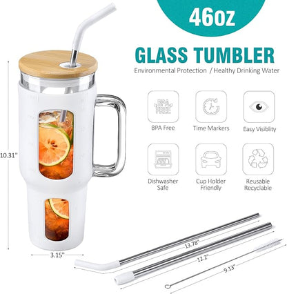 WINSA Glass Tumbler with Lid and Straw, 46 oz, Large Water Bottle with Silicone - Image 4