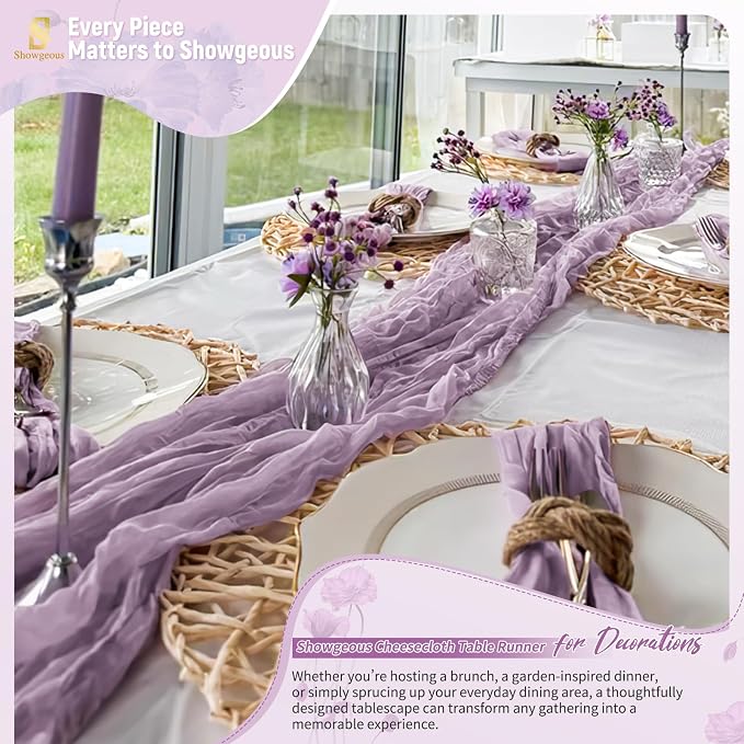 Showgeous 4 Pack Purple Cheesecloth Table Runner, 17 x 108 Inches | Boho - Image 8