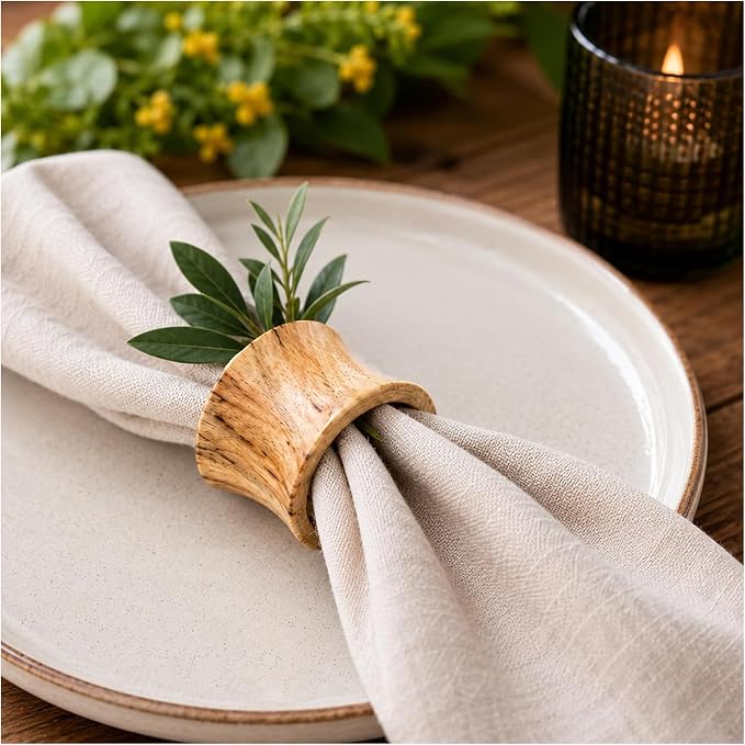 Wooden Napkin Rings, farmhouse or boho décor, Thanksgiving, handcrafted artisan by CLEENTABLE