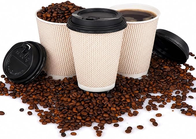 Promora 12 oz Natural Cream Disposable Coffee Cups - Image 6