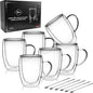 LIBWYS 6 Pack Double Walled Coffee Cups Glasses Mugs, 12oz Espresso Cappuccino Latte Tea Cups with Handle, Heat Resistant Borosilicate Clear Glasses 350ml