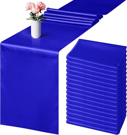 Aneco 12 Pack Satin Table Runner 12 x 108 Inch Royal Blue Long Wedding Satin by Aneco