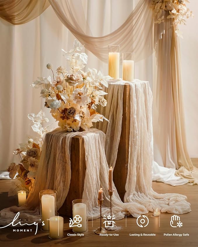 Ling's Moment Ivory Gauze Cheesecloth Table Runner, 14FT | Beige Sheer Cheese - Image 3