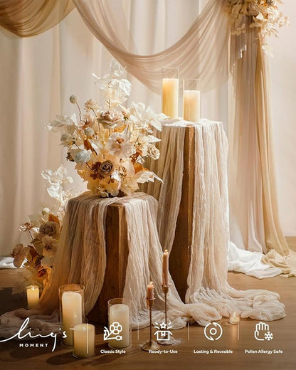 Ling's Moment Ivory Gauze Cheesecloth Table Runner, 14FT | Beige Sheer Cheese - Image 3