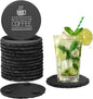 12 PCS Black Natural Slate Coasters Bulk Set 4 Inch Laser Engraving Blanks with Anti Scratch Bottoms for Home, Office, Bar, Gifts Round Coasters