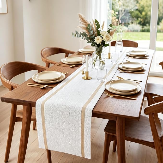 FAVE Woven Vinyl Table Runner White Table Runner Woven - Image 9