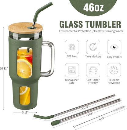 WINSA Glass Tumbler with Lid and Straw, 46 oz, Olive | Iced Coffee Cup with - Image 4