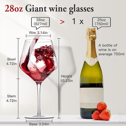 Large Red Wine glasses set of 4-28oz Extra Wine Glasses set of 4 with stem-Hand Blown Crystal Big Red Wine Glasses-Light,Thin,Large Cabernet Sauvignon Glasses