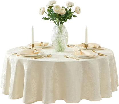 Newbridge Barcelona Luxury Damask Fabric Tablecloth, 90” Round, Antique White by HomeBargainsPlus