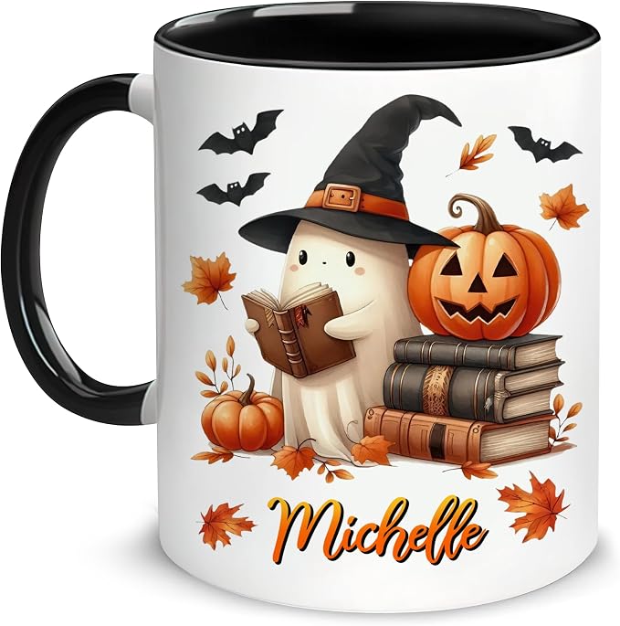 Hyturtle Personalized Cute Ghost Read Book Mug by Hyturtle