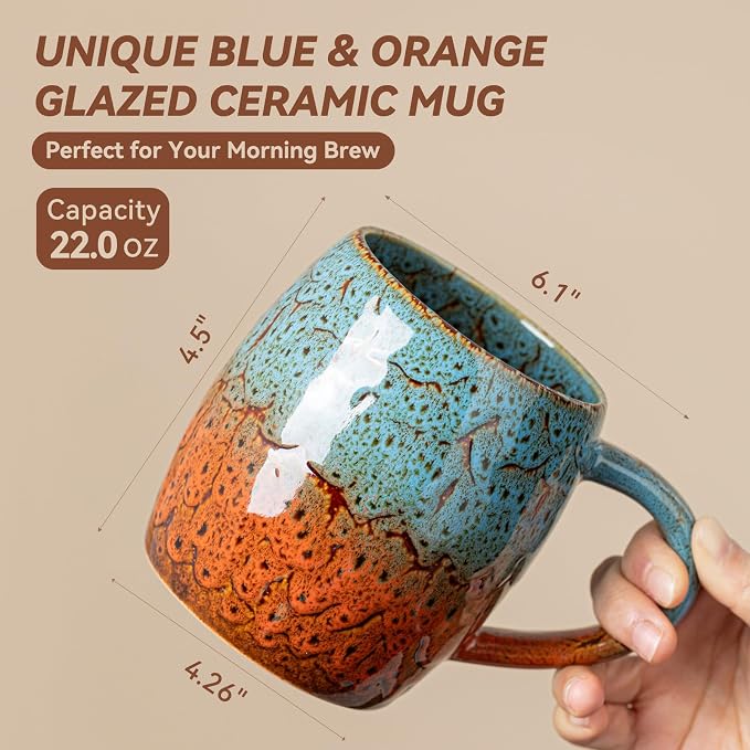 Handmade 22oz Ceramic Coffee Mug, Ergonomic Large Handle, Ideal Gift - Image 9