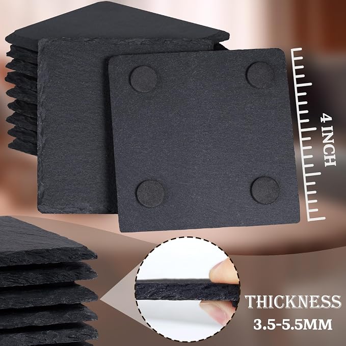 48 Pieces Slate Drink Coasters, GOH DODD 4 Inch Black Coasters Stone Coaster Set - Image 3