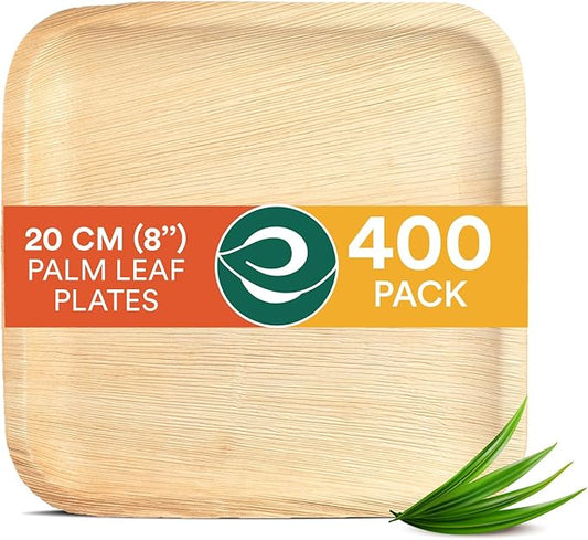 ECO SOUL Palm Leaf Plates 8"(400 Count) Square Compostable Bamboo Plates Heavy- Duty, Biodegradable Eco-Friendly Dinnerware for Party Dinner, Wedding, Holiday & Event