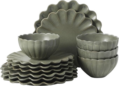 Gibson Elite Bistro Fleur Plates and Bowls Sets, 12-Piece Stoneware Dinnerware by GibsonHomewares