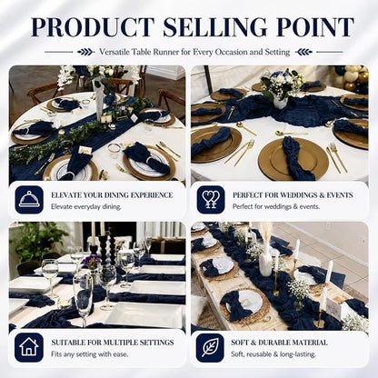 2 Pack Navy Blue Cheesecloth Table Runner 17x108 Inch Boho Rustic Semi Sheer - Image 7