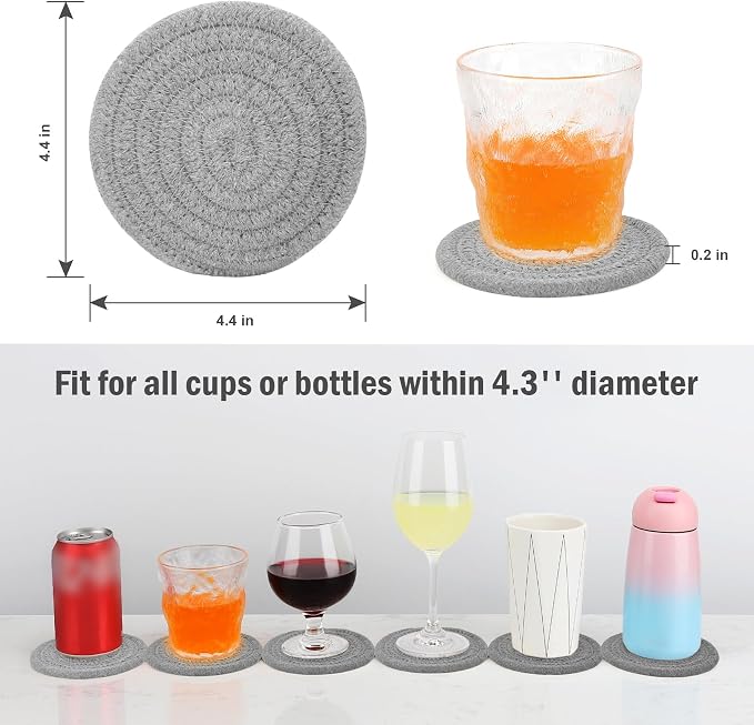ABenkle Woven Coasters for Drinks Set of 6, Boho Absorbent Drinking Coaster - Image 2