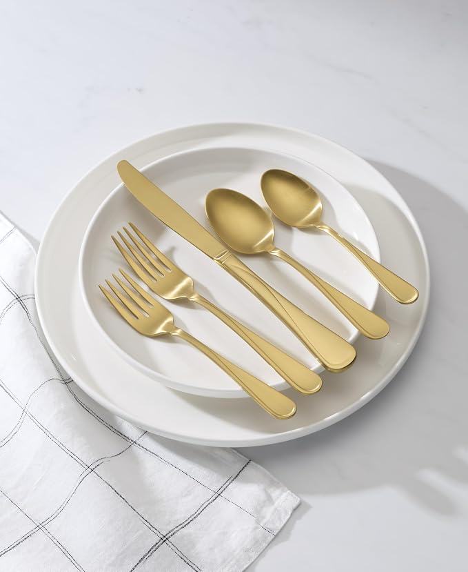 Oneida Gold Silverware Set, Flight Gold Satin 20 Piece Flatware Set, Service - Image 6