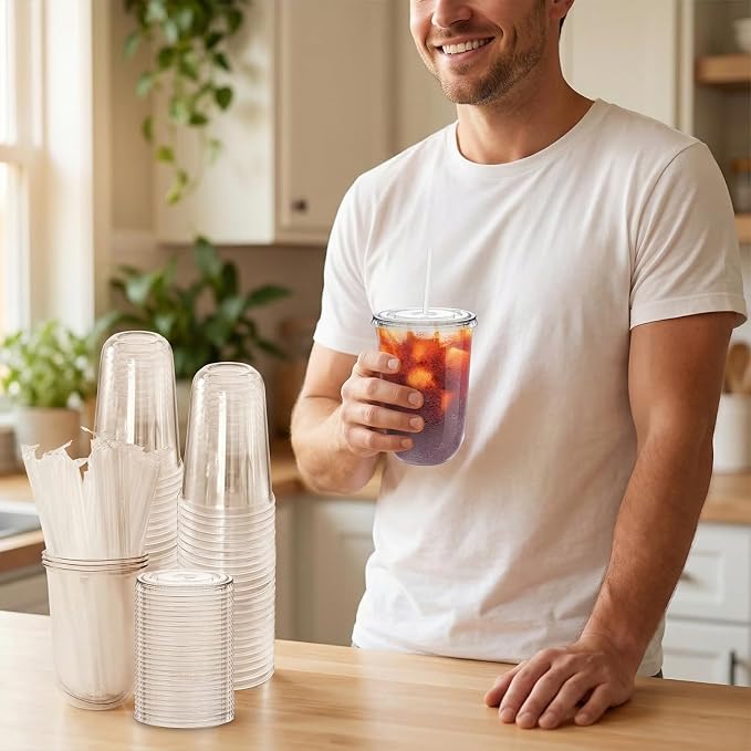 Alaeseje 50 Pack 18 oz Clear Plastic Iced Coffee Cups - Image 4