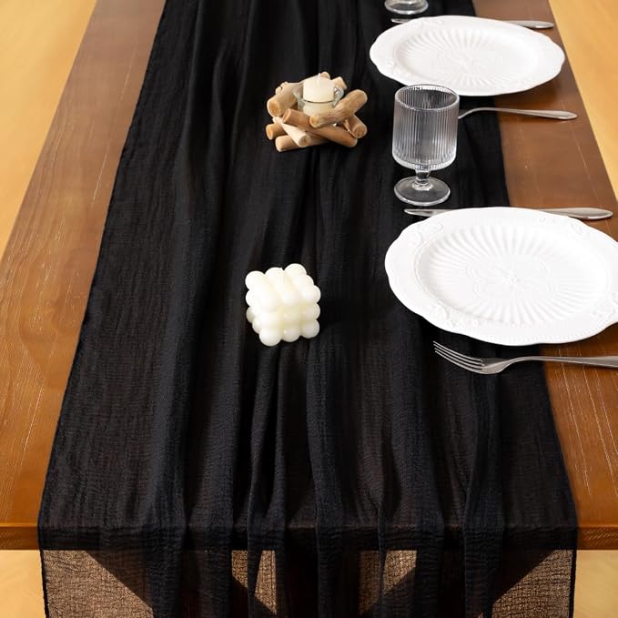 Cheesecloth Table Runner Summer Boho Wedding Shower Party Home Decor | Black - Image 5