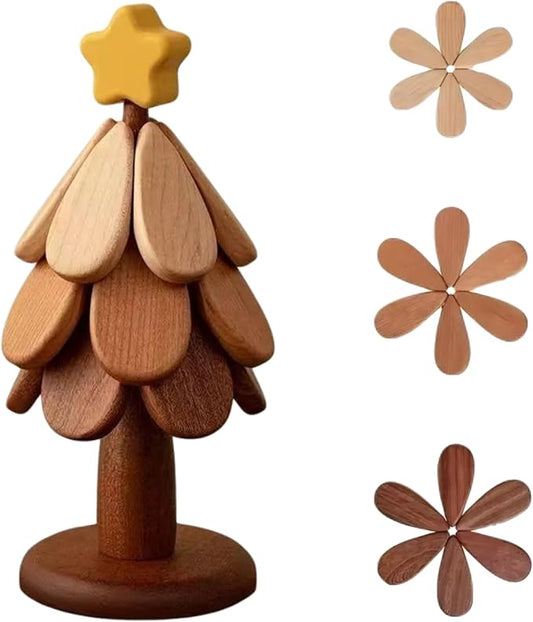 Trivets Tree Set of 3 Suitable for Hot Dishes Pans Teapots Bowls and Cup Coasters Home Kitchen and Dining Table Decor Christmas Tree Trivets Festive Celebration Gifts Wooden Products