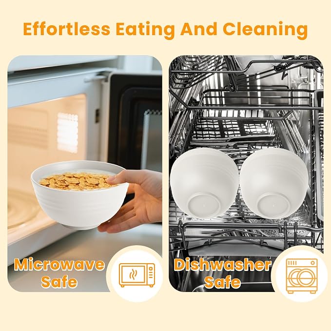 Wheat Straw Cereal Bowls Plastic Bowls Alternatives 26 OZ Unbreakable Soup Bowls - Image 3