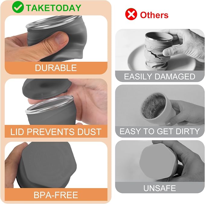 Collapsible Travel Cup with Lid - 6oz Mini Silicone Folding Cup with Stainless - Image 4