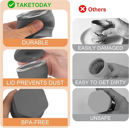 Collapsible Travel Cup with Lid - 6oz Mini Silicone Folding Cup with Stainless - Image 4