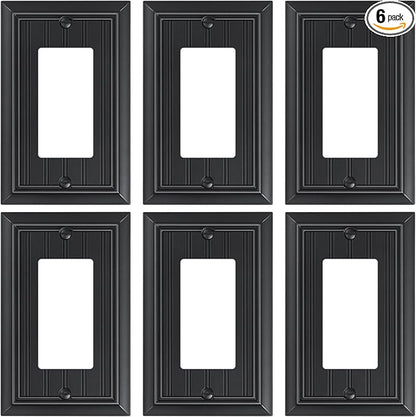 6-Pack Classic Beadboard Decorator Wall Plate Cover, Black Decorative Switch Plates and Outlet Covers, Durable Natural Bamboo Fiber Wall Plates for Electrical Outlets, Receptacle, GFCI Outlet