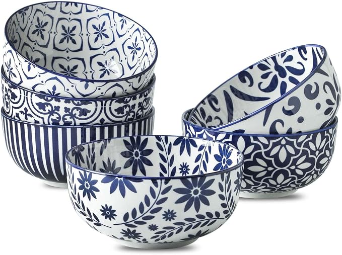 Cereal Bowls, 28 Ounce Ceramic Soup Bowls Set of 6, Large Bowl Set by JINGUS
