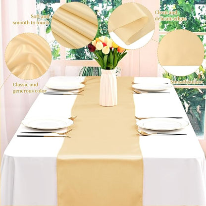 12 Pack Champagne Satin Table Runner 12 x 108 Inch Long Premium Table Runners - Image 4