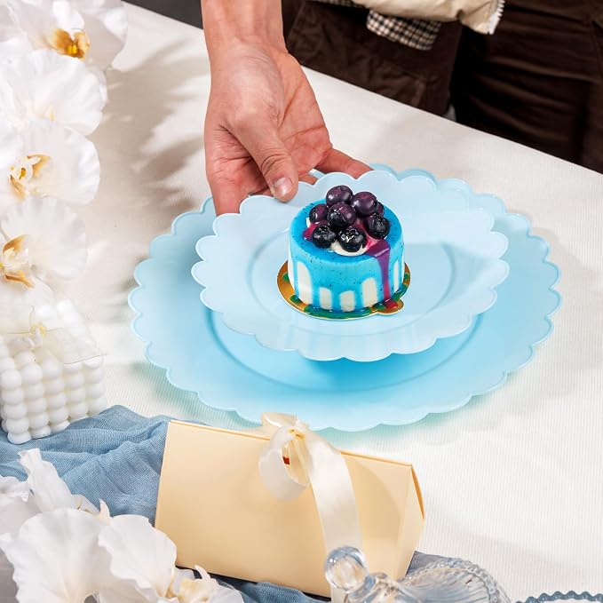 100Pcs Blue Scalloped Plastic Plates Set - Image 7