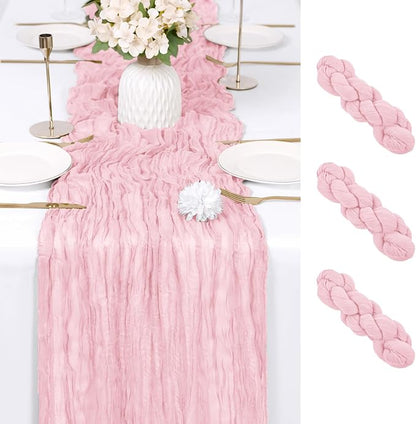 3 Pack Light Pink Cheesecloth Table Runner 17x108 Inch Semi Sheer Boho Gauze by Unknown
