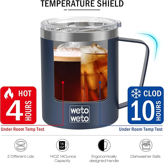 WETOWETO 14 oz Coffee Mug, Vacuum Insulated Camping Mug - Image 4