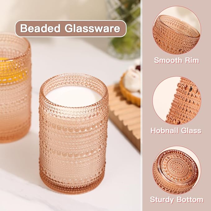 JOVGANK Venus Vintage Hobnail Drinking Glasses Set of 6, Water Tumbler 15oz - Image 4
