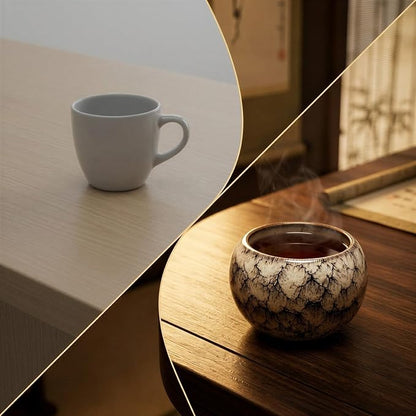 5 Pcs Ceramic Coffee & Teacup Set, Kiln Change Glaze, 5.4 fl oz Handleless - Image 2